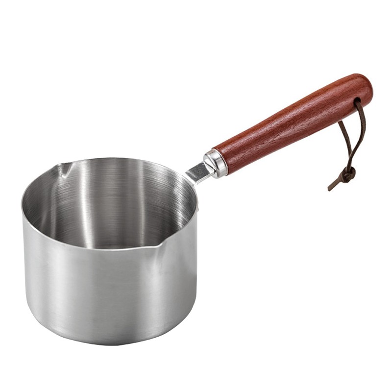 304 Stainless Steel Butter Warmer Pot 125ML Capacity Wooden Handle