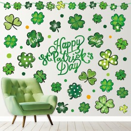 JarThenaAMCS 9 Sheets St. Patrick's Day Wall Stickers Green Shamrock Wall Decals Lucky Clover Room Mural Stickers for Irish Home School Office Party Nursery Decor, 7.9 x 11.8 Inch
