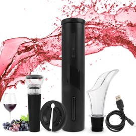 sacacorchos eléctrico de vinos, 4 En 1 USB abridor de vino eléctrico recargable,abridor de vino,Accesorios de Acero Inoxidable con Cortador de LáMinas Tapon de vino vertedor de vino para Vino Cava