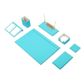 Leather Desk Set - Desk Organizer Set - Office Desk Pad Accessories - Calendar Holder - 9 Accessories-Desk Organizer - Office Desk Accessories - Desktop Storage - 9 PCS (Turquoise)