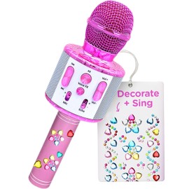 Move2Play, Kids Karaoke Microphone | Includes Stickers & Bluetooth | Kids Birthday Gift | Toy for All Ages 2, 3, 4, 5, 6+ Year Old Girls, Boys & Toddlers (White/Pink)