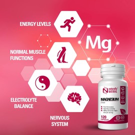 Magnesium Citrate Capsules 1500mg Providing 450mg Elemental Magnesium 120 Vegan Capsules not Tablets, Pure Formulation Made in The UK by Naturally Natural