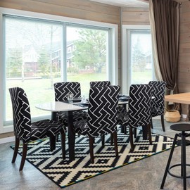 Modern White Black Chair Covers for Dining Chairs Set of 4, Armless Chair Slipcover Dining Chair Seat Covers for Dining Room Chairs, Kitchen Washable Stretch Chair Protectors Covers (Classic Black)