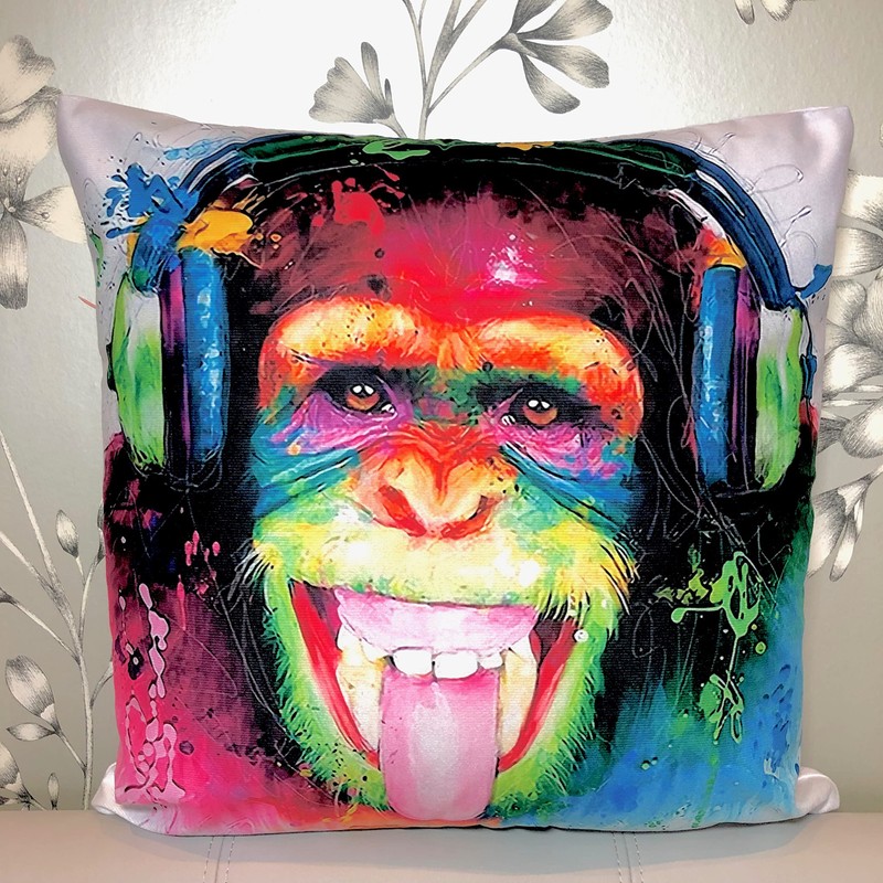 The Beach Stop Chimpanzee Rainbow Monkey Printed Cushion Cover |