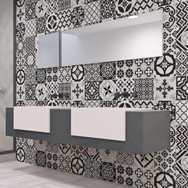RE-COVERTILES - Tile Stickers Bathroom and Kitchen 12 Pieces 15 x 15 cm - PS00063 PVC Wall Decoration Waterproof Tiles Mosaic Style Azulejos Cement Tiles