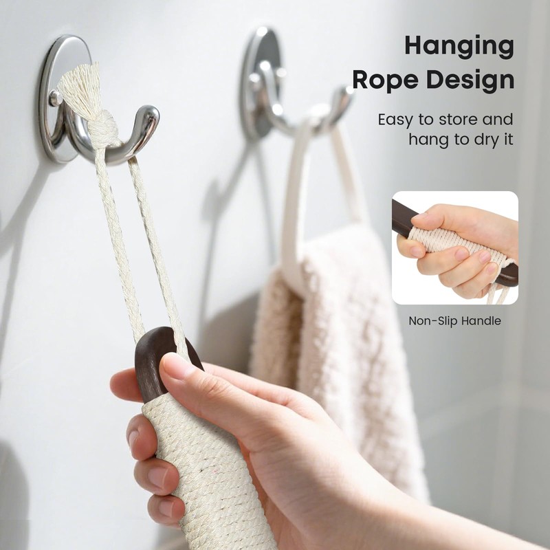 eaxun Bamboo Back Scrubber with Curved Long Handle, 17.3 Inches