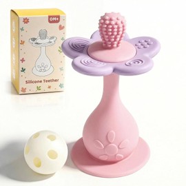 Mordedores de flores de silicona para bebés de 0 a 24 meses, extremo en forma de pezón para necesidades de succión, cabezal de mordedor de cepillo de dientes de 360° para encías doloridas, base de