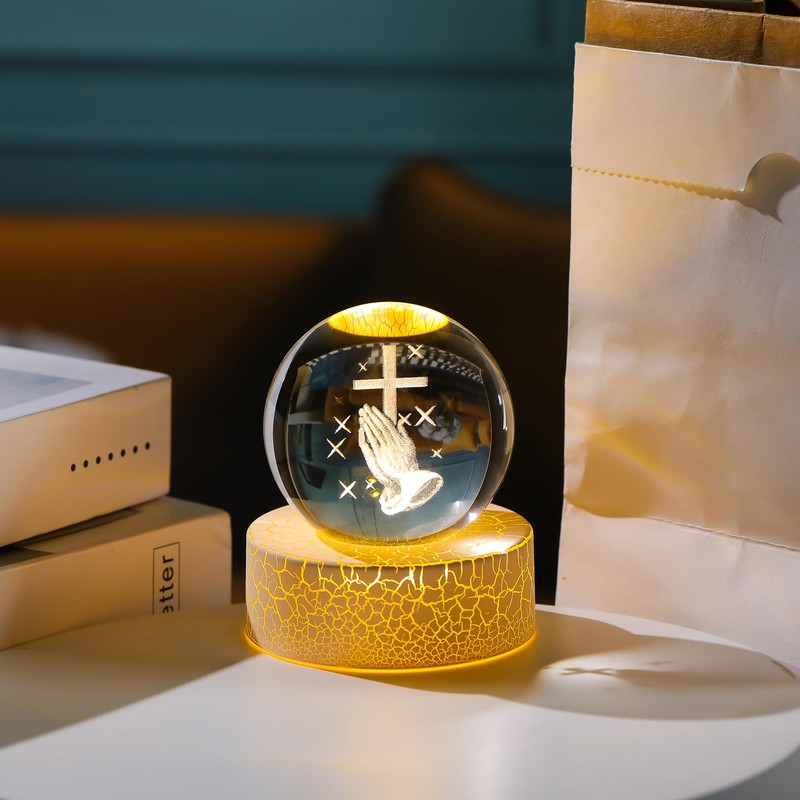 Movdyka Crystal Ball 6cm Praying Cross 3D Engraved Figurines with
