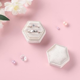 Velvet Jewelry Ring Box Double Ring Display Holder with Detachable Lid for Proposal, Engagement, Wedding, Ceremony