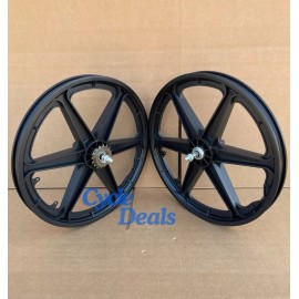 Unbranded 20" Bicycle Plastic Black Mag Wheels 6 Spoke Set for GT Dyno BMX Old School Rims - chrome freewheel