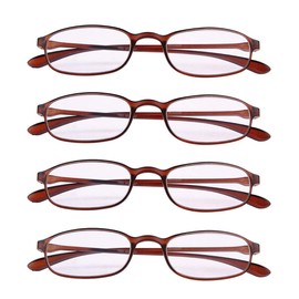 4 PRS Reading Glasses +2.00 Everyday Use Eyeglasses Lightweight Flexible Slim Spectacles Readers Brown Frame
