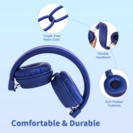 Olyre Kids Headphones, Foldable Headphones for kids,Boys,Girls Adjustable Headband, Wired Children Headphone with mic for School/Tablet/PC/Travel/Phone (Blue)