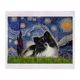 CafePress Starry Night/Pomeranian (B&W) Throw Blanket Soft Fleece Throw Blanket, 50"x60" Stadium Blanket