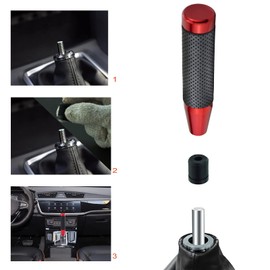 Lunsom Metal Gear Shifter Knob Leather Aluminum Alloy Long Stick Shift Handle Shifting Lever Head Fit Most Manual Transmission Car (Red)