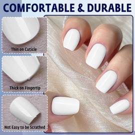 Bellelfin 240pcs Short Press on Nails White Full Cover Short Coffin Glossy Fake Nails Acrylic Artificial False Nail Tips with 5 Sheets Adhesive Glue Tabs for Women and Girls Fingernails Design