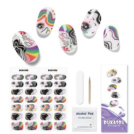 DUKASOU Semi Cured Gel Nail Strips, 28pcs Real Nail Polish Art Stickers/Wraps Need UV Light, Includes Prep Pads, Nail File & Wood Stick, Sticker Nails for Women Girls Kids DIY Gifts（Iridescent)