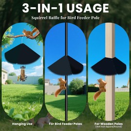BruinBang 3 in 1 Metal Squirrel Baffle for Bird Feeder, 19 Inch Adjustable Opening Size Squirrel Guard with Spike for 4x4 Post, Shepherd's Hook or Outdoor Hanging, Keep Raccoons and Rodents Away