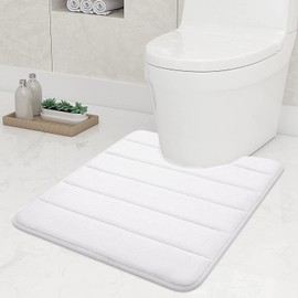 smiry Non-Slip Toilet Mat, Extra Soft U-Shape Pedestal Mat for Toilet, Ultra Absorbent Memory Foam Bathroom Toilet Mat for Floor, Machine-Washable Dry Pedestal Mat Only, 50 x 60 cm, White