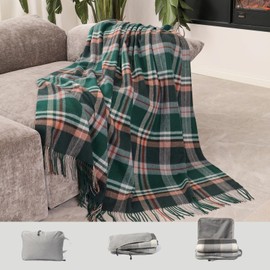 SKNSOFT Wool Throw Blanket 55" x 83" Warm Soft Classic Plaid Tartan Fleece Camping Blankets Couch Knee Throws,1.5lb