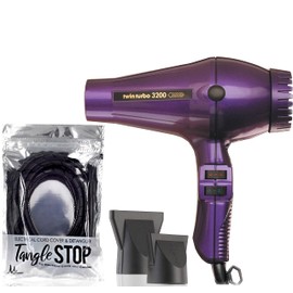 Turbo Power Twin Turbo 3200 Violet Hair Dryer Model 324 and M Hair Designs Tangle Stop Cord Detangler (Bundle 2 Items)