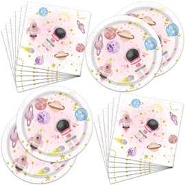 40Pack Pink Out Space Party Supplies 20 Plates + 20 Napkin Out Space Birthday Party Decorations