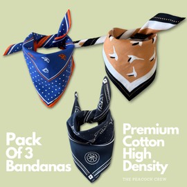 The Peacock Crew Pack of 3 Designer Bandanas in Premium Soft Cotton for Men and Women