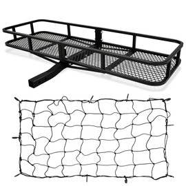 ARKSEN 60 x 20 x 6 Inch Angled Cargo Rack Carrier with Nylon Net 500 Lbs Heavy Duty Capacity Tow Hitch, Luggage Storage Basket for Camping or Traveling, SUV, Pickup Truck or Car