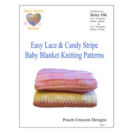 Knitting Patterns for Baby Blankets x 2, Easy Lace & Candy Stripe, Double Knit DK Yarn. Beginner Lace Patterns A5 Booklet Size