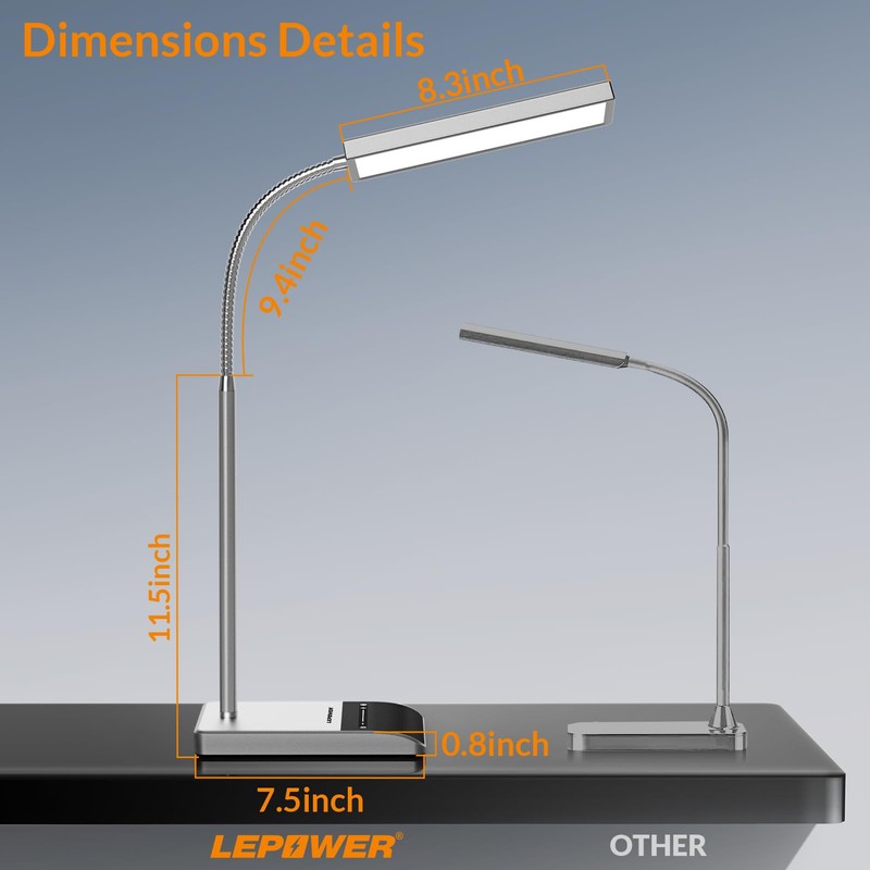 LEPOWER Desk Lamp, 800LM LED for Home Office, 12W Reading