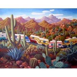 Stephen Morath "More Snowbirds in Cactusland", small print, 12"h x 16" image