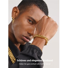 Prosteel men's bracelet, stainless steel, 18 carat gold-plated, black, curb chain bracelet for men, boys, heavy links, link chain bracelet, 19/21/23 cm, hip hop, rapper fashion jewellery 8 mm / 12 mm / 19.5 mm / 17 mm, Gold Plated