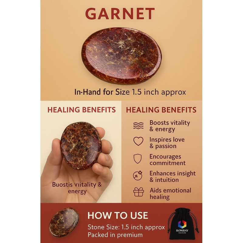 Garnet Worry Stone – Natural Polished Thumb Palm Stone for
