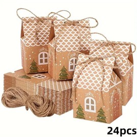 Kraft Paper Gift Box, 24pcs/set Christmas Themed Candy Box, Biscuit Candy Packaging Box, Gift Wrapping Supplies for Wedding Birthday Festival Party