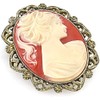 1928 Jewelry Faux Carnelian Cameo Oval Brooch, Great For Dresses,