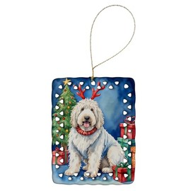 Komondor Christmas Reindeer Porcelain Ornament