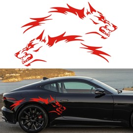TOMALL 50'' 2Pcs Wolf Car Sticker Decal for Car Body Side Stickers Auto Wolf Graphics Racing Sports Stripes Stickers for SUV Off-Road Vehicles Car Hood Trunk Universal Waterproof Vinyl Sticker (Red)