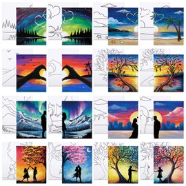 VOCHIC 16 Pcs Sip and Paint Pre Drawn Canvas for Adult Beginner Painting Art Set Stretched Outline Canvas for Couples Date Night Party Supplies Gift(8x10in)