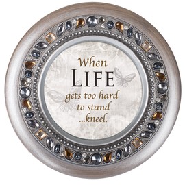 Cottage Garden When Life Gets Hard to Stand Kneel Brushed Silvertone Jewelry Music Box Plays Amazing Grace