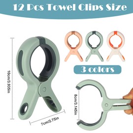 ACOMTUO Pack of 12 Large Clothes Pegs, Towel Clips for Beach Loungers, Beach Towel Clips, Clips for Beach Loungers, Beach Towel, Bed Linen, Pool Chair