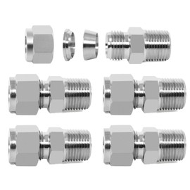 ChillWaves 304 Stainless Steel Compression Tube Fitting, 3/8" OD x 3/8" NPT Male Compression Union Connector(5-PACK)