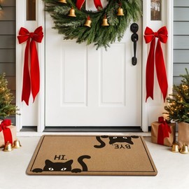 KFXHANGD Funny Hi Bye Black Cat Door Mat, Funny Black Cats Front Door Mat Outside Entrance, Fun Welcome Artificial Coir Doormat Rugs for Indoor Outdoor Entryway Patio Entry, Gifts for Cat Lovers,17x30