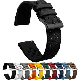 Artthurse Silicone Watch Bands Quick Release Tropical Style 18mm, 20mm, 22mm for Men and Women Replacement Rubber Watch Bands Soft Breathable Waterproof Sport Watchbands Straps(20mm,Black/Black)