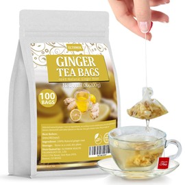 100 Premium Ginger Tea Bags/7.06 Oz, Made with 100% High-Spiciness Ginger Root, Full of Flavor & Spicy, Support Digestion & Boost Immunity, No Additives & Caffeine Free.