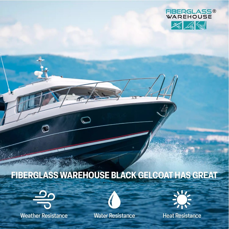 Fiberglass Warehouse Black Gel Coat –Gallon (WAXED) with 2oz MEKP