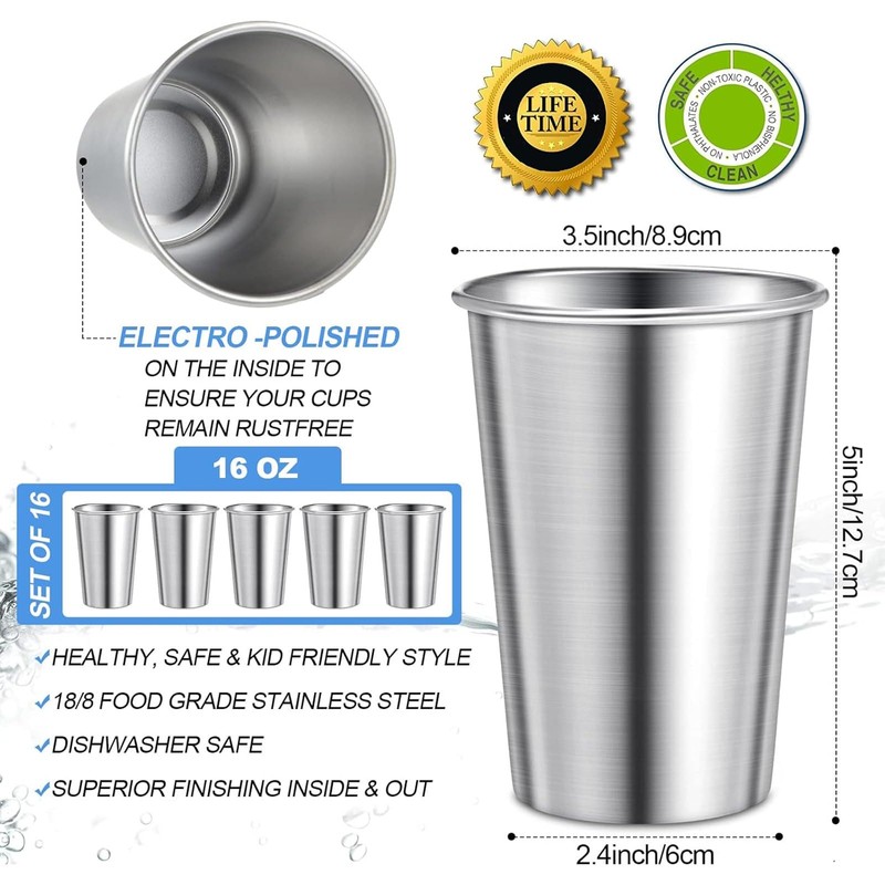 Honeydak 12 Pack Stainless Steel Cups 16 oz Metal Camping