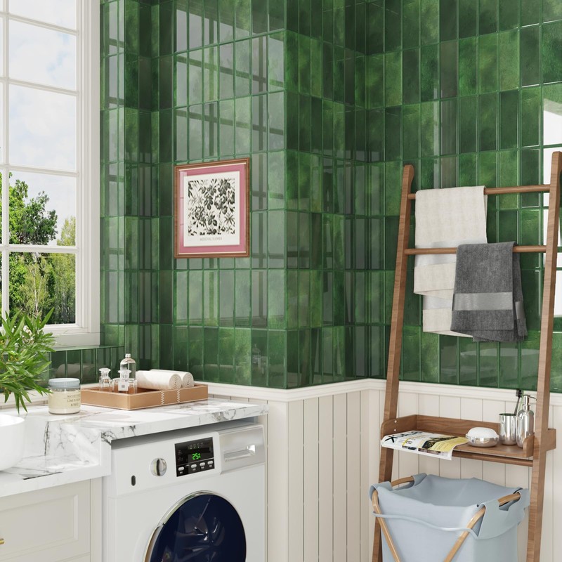 CRE8TIVE 16 Sheets Green Peel and Stick Backsplash for Kitchen