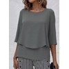 LOZ Women's 2 Piece Outfits Grey 3/4 Sleeve Double Layer
