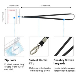 Juego de 50 cordones negros con etiquetas de nombre claro, soportes para tarjetas de identificación, cordones de crucero duraderos, impermeables, extra gruesos, de plástico, horizontal, para el