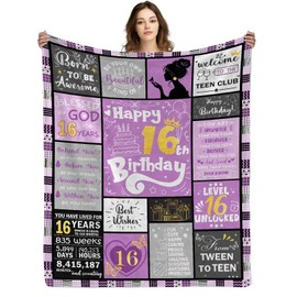 Sweet 16 Birthday Gifts for Girls, 16 Birthday Gifts for Girls 50x60 Inch Throw Blanket Gifts for 16th Girl 16 Year Old Girl Birthday Gift Ideas
