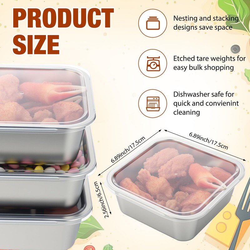 Yiyiring 6 Pcs Stainless Steel Food Storage Containers with Lids